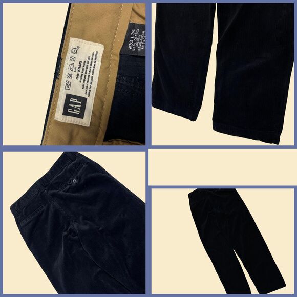 2000s GAP corduroy 33x34 pants, vintage Y2K black straight leg mens trousers - Picture 4 of 8